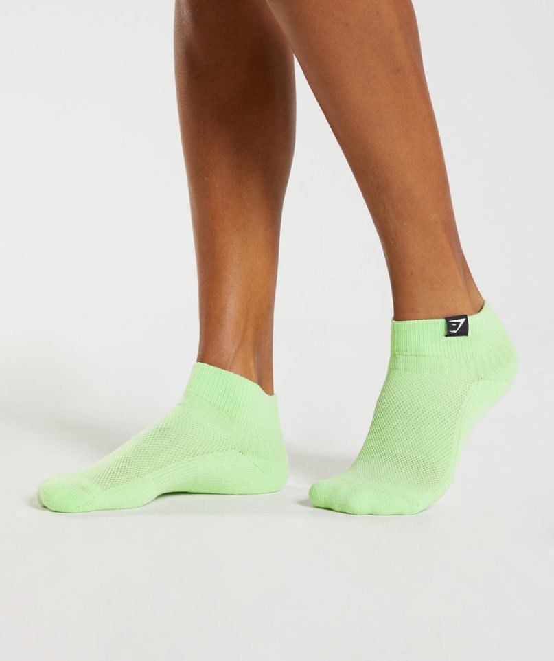 Gymshark Woven Tab Sneaker 3pk Socks Green / Pink / Fuchsia | CA N70D85